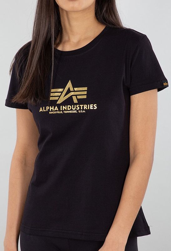 ALPHA INDUSTRIES Dámske tričko New Basic Foil Print - black/gold (196051FP/365)