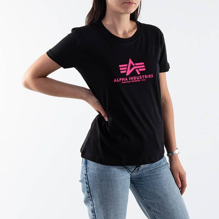 ALPHA INDUSTRIES Dámske tričko New Basic Neon Print - čierne/neon pink (196051NP/474)