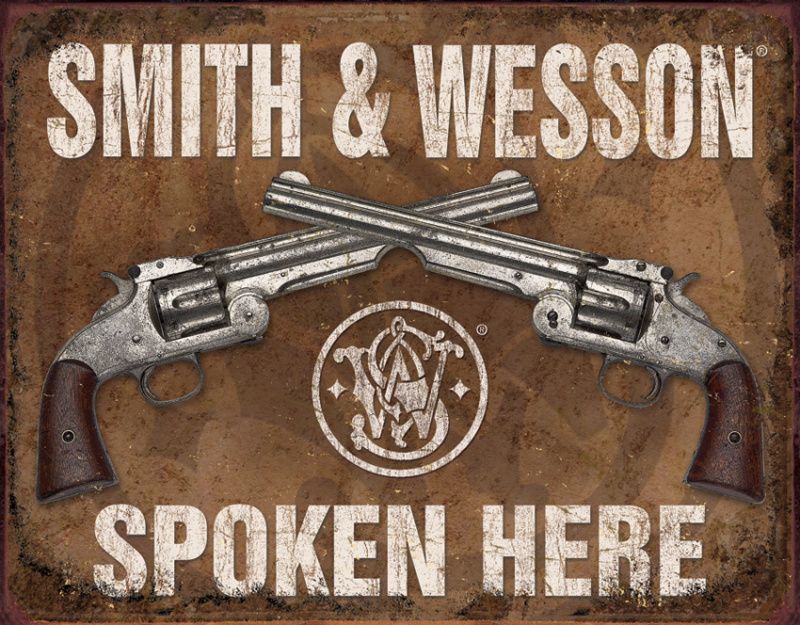 TIN SIGNS Retro plechová ceduľa Smith & Wesson Spoken Here (TSN1849)