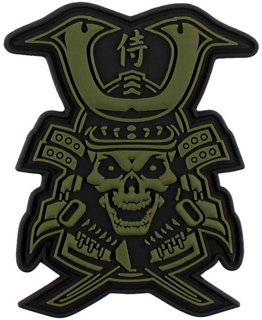 3D PVC Nášivka/Patch Samurai skull - zelená