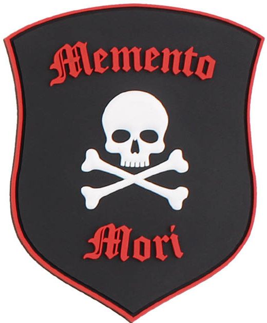 3D PVC Nášivka/Patch Memento Mori shield skull - čierno/červená