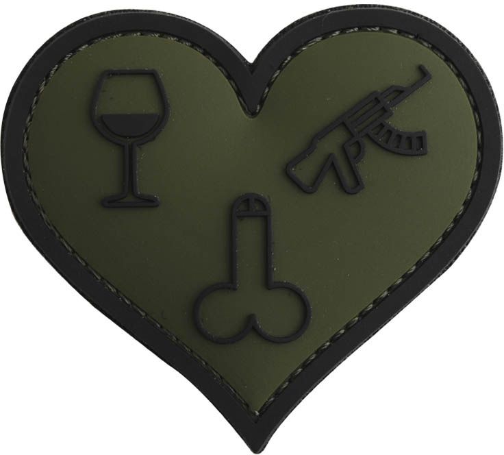 3D PVC Nášivka/Patch Love, wine, dicks and guns - zelená