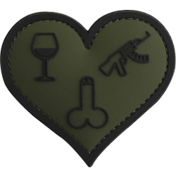 3D PVC Nášivka/Patch Love, wine, dicks and guns - zelená