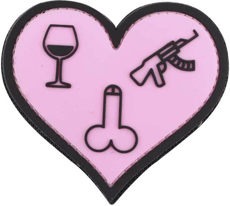 3D PVC Nášivka/Patch Love, wine, dicks and guns - ružová