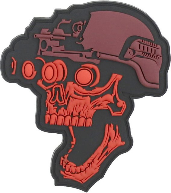 3D PVC Nášivka/Patch Night vision skull - červená