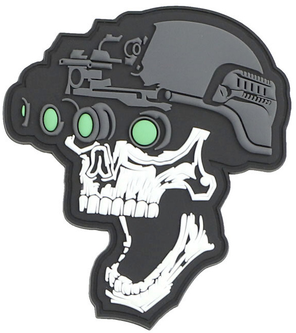 3D PVC Nášivka/Patch Night vision skull - biela