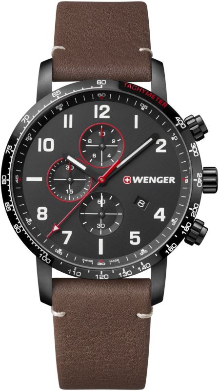 WENGER Hodinky Attitude Chrono / kožený remienok - black / brown (01.1543.107)