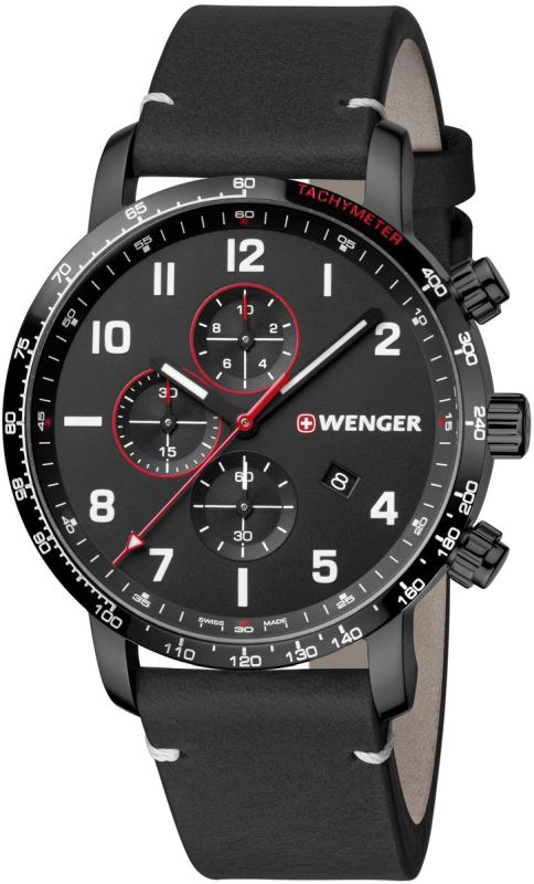 WENGER Hodinky Attitude Chrono / kožený remienok - black / black (01.1543.106)