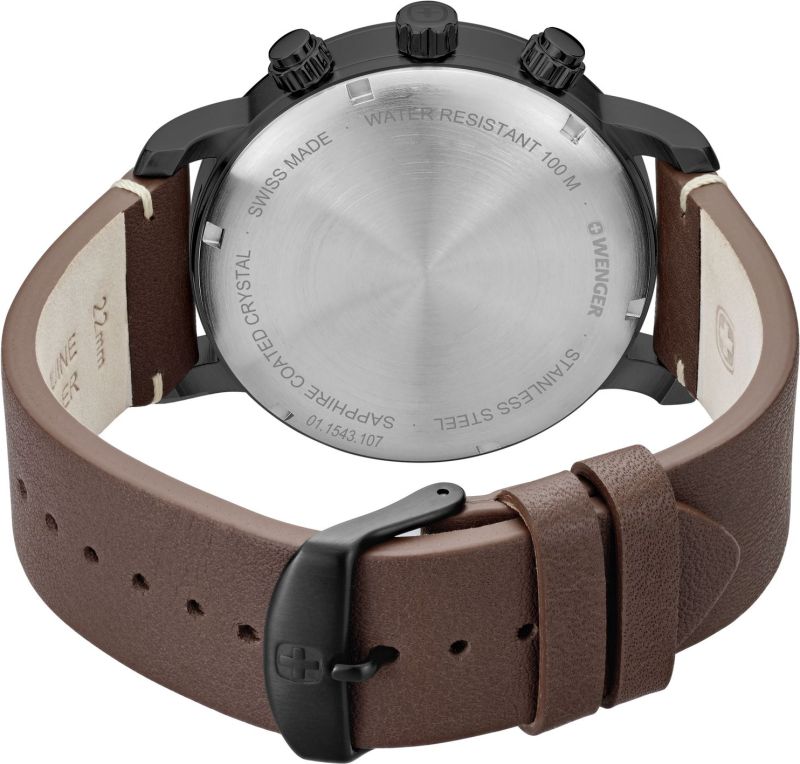 WENGER Hodinky Attitude Chrono / kožený remienok - black / brown (01.1543.107)