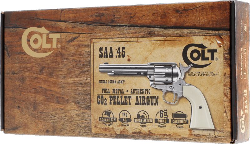 UMAREX Vzduchový revolver CO2 SAA .45 5.5'' nickel, kal. 4,5mm diab. (5.8322)