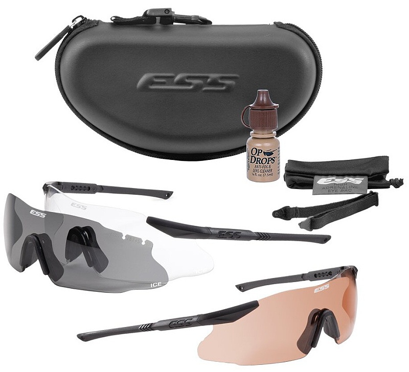 ESS Ochranné okuliare ICE 2.4 Tactical set - číre, červené, žlté sklo, dva rámy, nofog, krabička, popruh (740-0007)