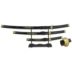 TOLE10 Sada 3ks mečov Katana 70/49/29cm - wrapped wood/black