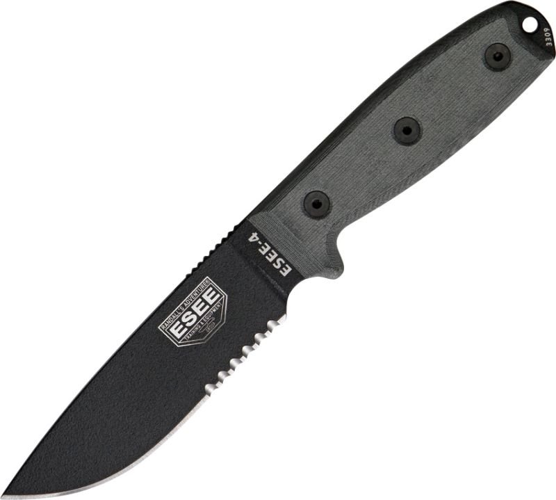 ESEE Nôž s pevnou čepeľou Model 4 Part Serrated - čierny (RC4SMB)