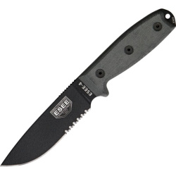 ESEE Nôž s pevnou čepeľou Model 4 Part Serrated - čierny (RC4SMB)