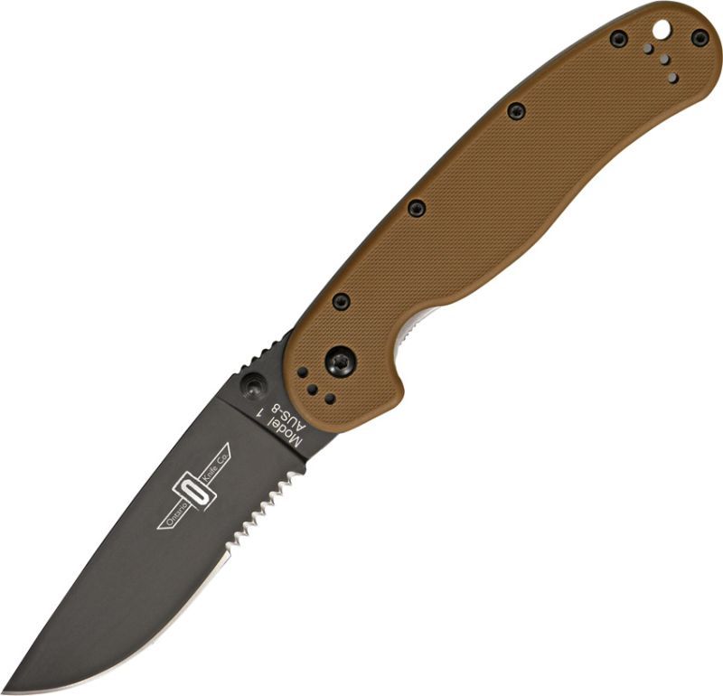 ONTARIO Zatvárací nôž RAT-1 Linerlock, zúbkovaný - čierny/coyote brown (ON8847CB)