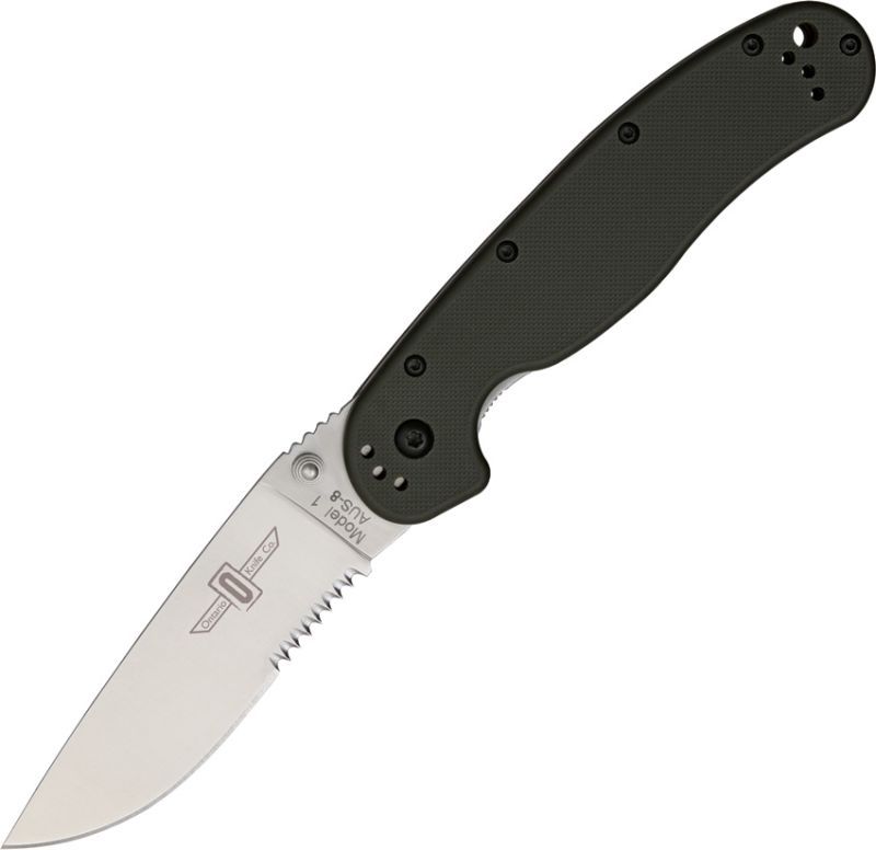 ONTARIO Zatvárací nôž RAT-1 Linerlock, zúbkovaný - satén/čierny (ON8849)