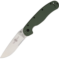 ONTARIO Zatvárací nôž RAT-1 Linerlock, zúbkovaný - satén/OD Green (ON8849OD)