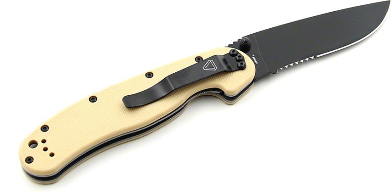 ONTARIO Zatvárací nôž RAT-1 Linerlock, zúbkovaný - čierny/desert tan (ON8847DT)