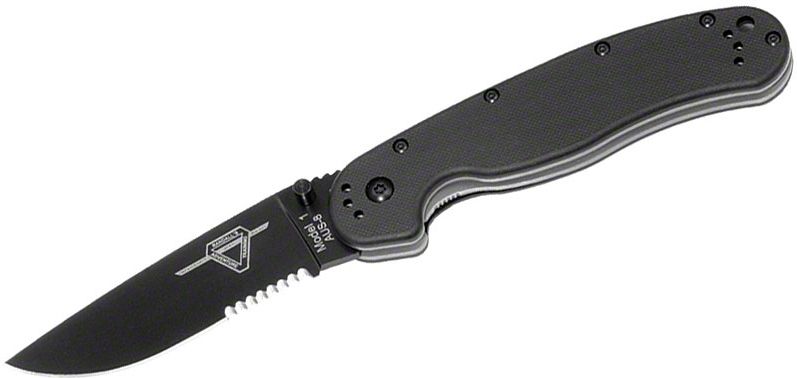 ONTARIO Zatvárací nôž RAT-1 Linerlock, zúbkovaný - čierny (ON8847)