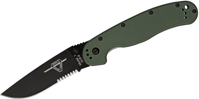 ONTARIO Zatvárací nôž RAT-1 Linerlock, zúbkovaný - čierny/OD Green (ON8847OD)