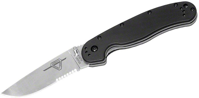 ONTARIO Zatvárací nôž RAT-1 Linerlock, zúbkovaný - satén/čierny (ON8849)