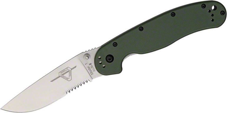 ONTARIO Zatvárací nôž RAT-1 Linerlock, zúbkovaný - satén/OD Green (ON8849OD)