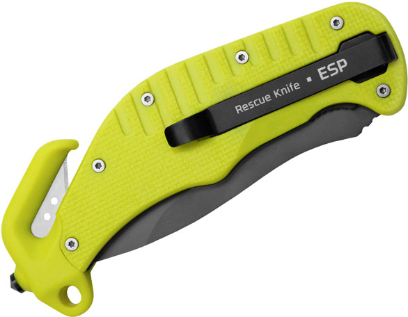ESP Zatvárací nôž záchranársky RKY-01, s kombinovaným ostrím, žltý