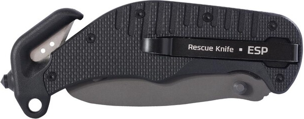 ESP Zatvárací nôž záchranársky RK-02, s kombinovaným ostrím a háčikom - black