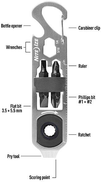 NITE IZE Multitool DoohicKey Ratchet Key - grey / black (KMTRT-11-R3)