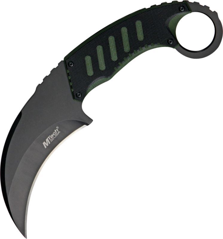 MTECH Nôž s pevnou čepeľou Tactical Karambit 7 3/4" overall - čierny/zelený (MT665BG)