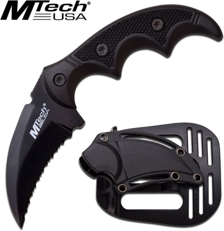 MTECH Nôž s pevnou čepeľou Karambit Hawkbill - čierny (MT2063BK)