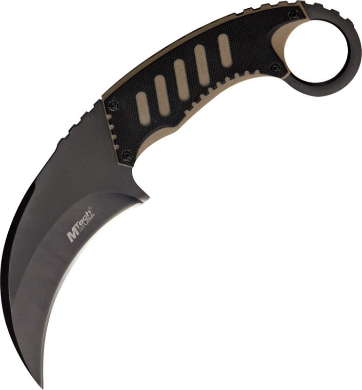 MTECH Nôž s pevnou čepeľou Tactical Karambit 7 3/4" overall - čierny/tan (MT665BT)
