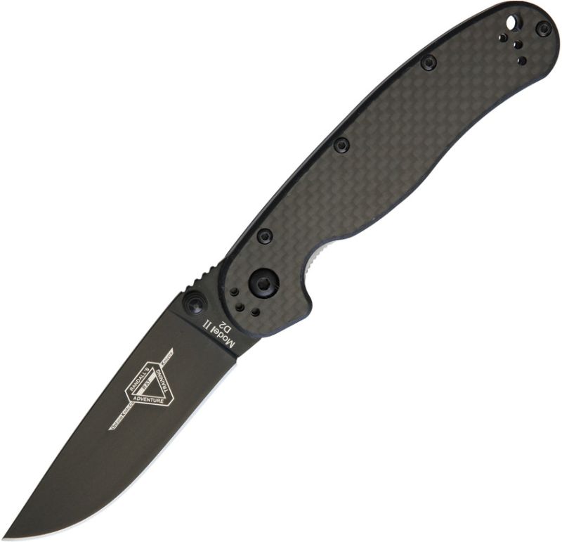 ONTARIO Zatvárací nôž RAT II Linerlock D2 CF, black finish (ON8834)