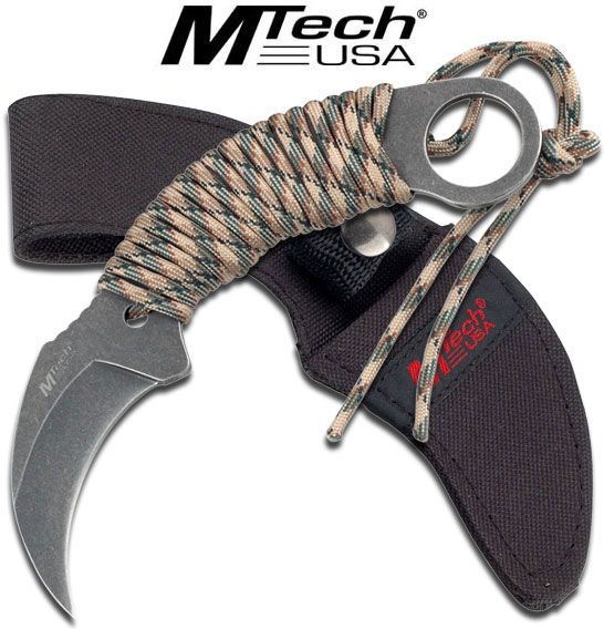MTECH Nôž s pevnou čepeľou Karambit,Camo paracord (MT670)