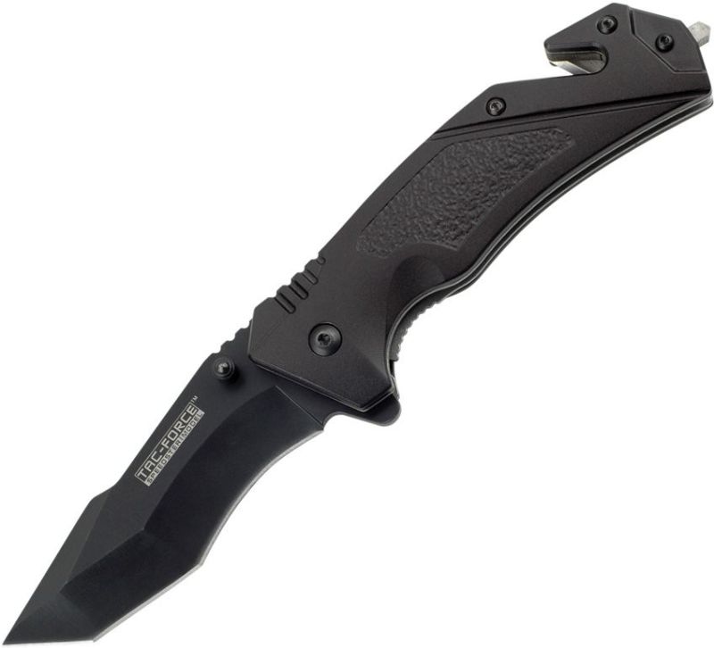 TAC FORCE Zatvárací nôž Rescue Linerlock A/O w/ glass breaker and cutter - black (TF810T)