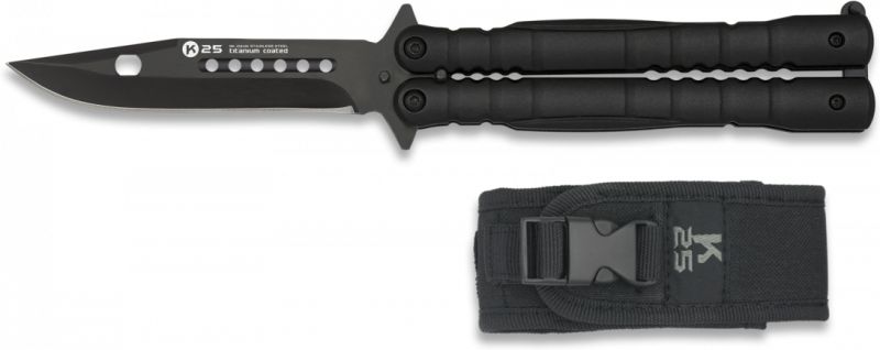 K25 Nôž motýlik Tactical 10,3cm Black - black (02131)