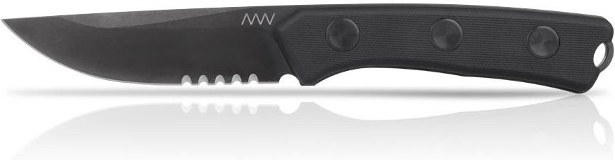 ANVKnives Nôž s pevnou čepeľou P200 N690/G10 - zúbkovaný, čierny, (ANVP200-016)