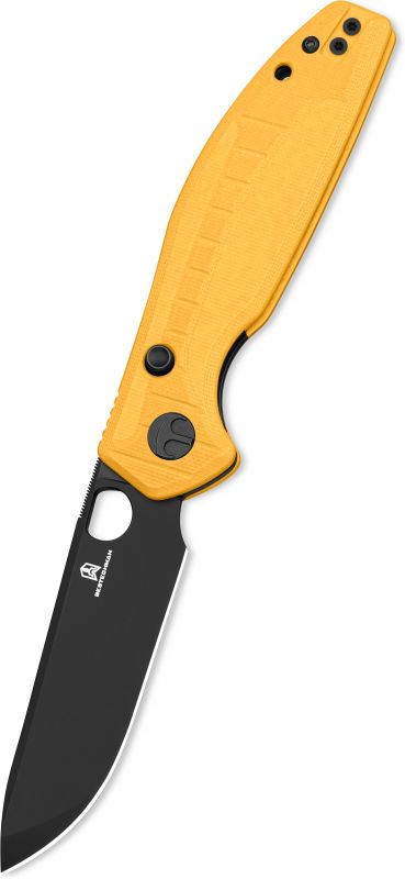 BESTECH Zatvárací nôž ANGRY OWL ButtonLinerLock Black PVD - yellow (BMK12A-2)