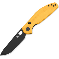 BESTECH Zatvárací nôž ANGRY OWL ButtonLinerLock Black PVD - yellow (BMK12A-2)