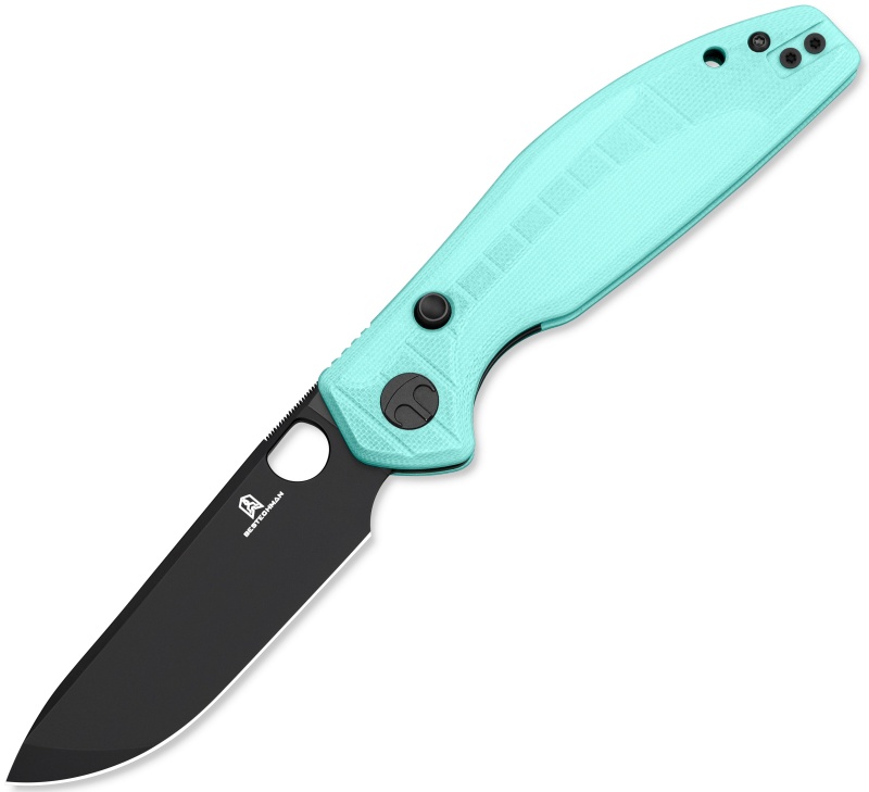 BESTECH Zatvárací nôž ANGRY OWL ButtonLinerLock Black PVD - aqua (BMK12B-2)
