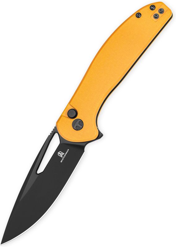 BESTECH Zatvárací nôž WHALEFIN ButtonLock Black PVD - yellow (BMK18E)
