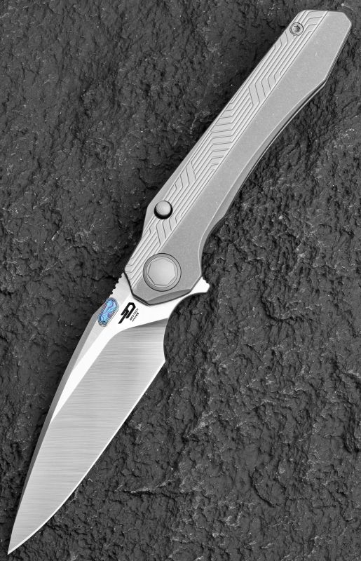 BESTECH Zatvárací nôž WET NELLIE ButtonFrameLock - bead blasted grey (BT2505E)