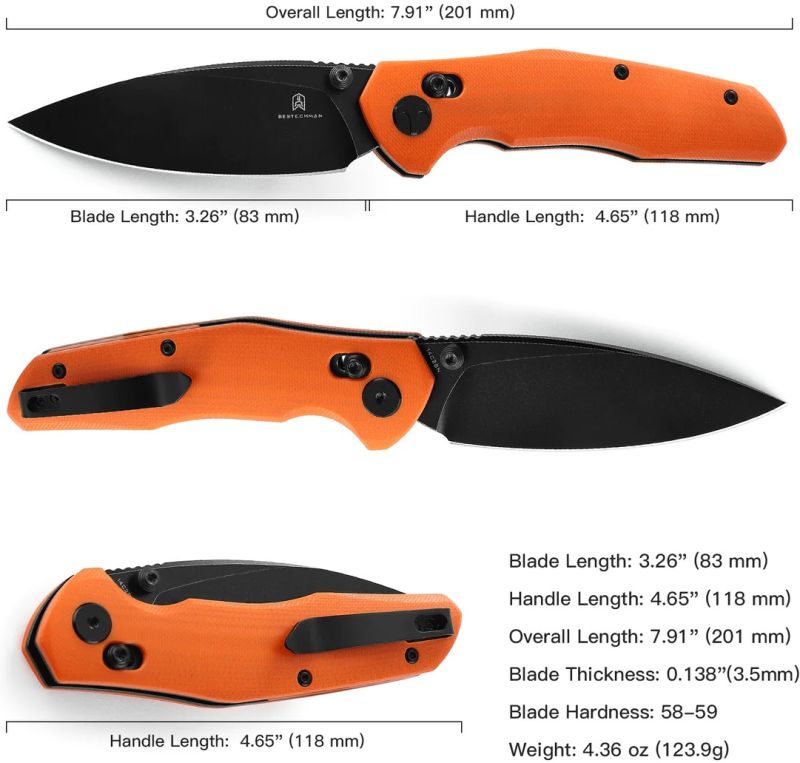 BESTECH Zatvárací nôž RONAN BarLock Black titanized SW - orange (BMK02H)