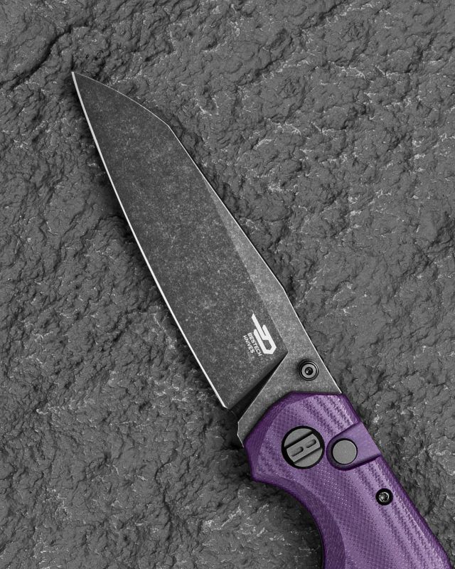 BESTECH Zatvárací nôž SNAKEBIRD ButtonLock Black SW - purple (BG58E)