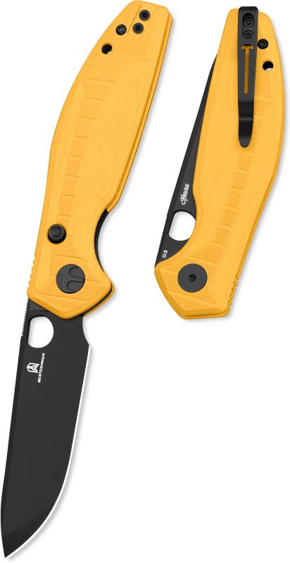 BESTECH Zatvárací nôž ANGRY OWL ButtonLinerLock Black PVD - yellow (BMK12A-2)
