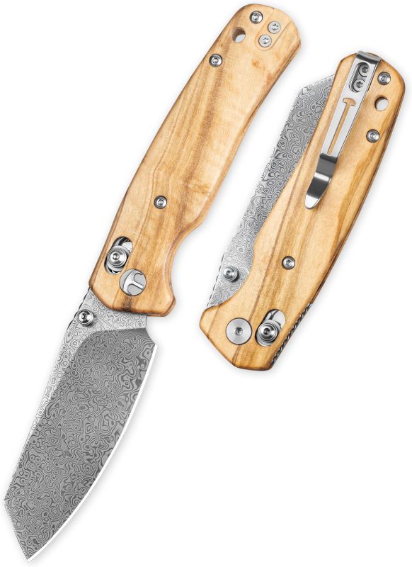 BESTECH Zatvárací nôž CICADA'S WING BarLock Damascus - olivewood (BMK06-W-2)