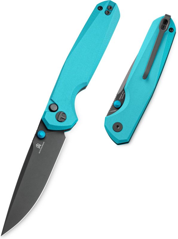 BESTECH Zatvárací nôž VELIX ButtonLock Grey PVD - light blue (BMK07D)