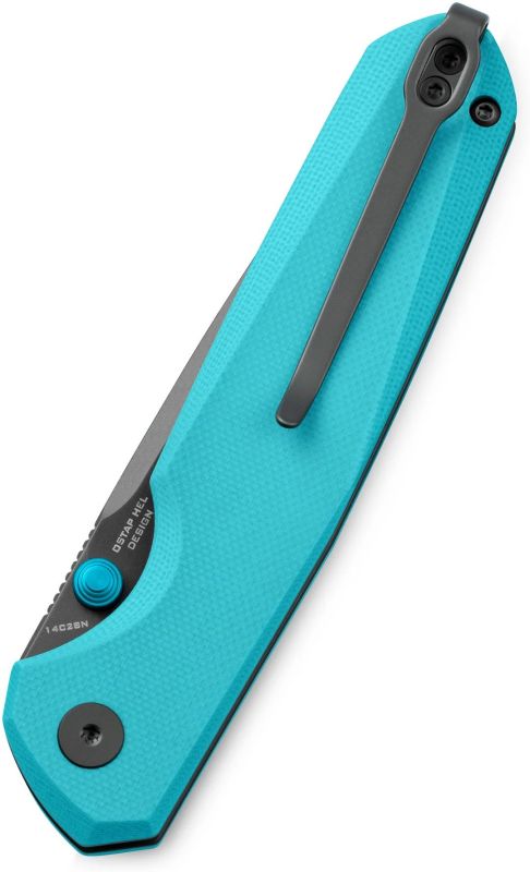 BESTECH Zatvárací nôž VELIX ButtonLock Grey PVD - light blue (BMK07D)