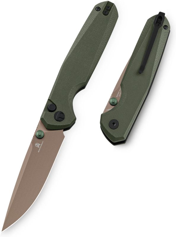 BESTECH Zatvárací nôž VELIX ButtonLock Gold Painted - OD green (BMK07G)