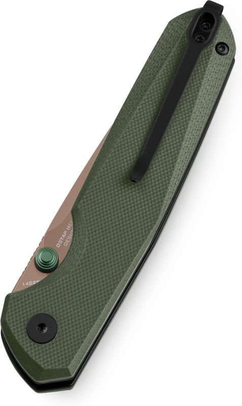 BESTECH Zatvárací nôž VELIX ButtonLock Gold Painted - OD green (BMK07G)